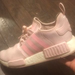 Pink and white Adidas boost